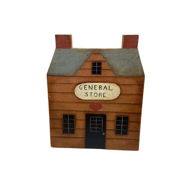 General Store Decor Small Town Vintage Brown Gray Primitive Wood Block Sign 9" - Picture 1 of 14